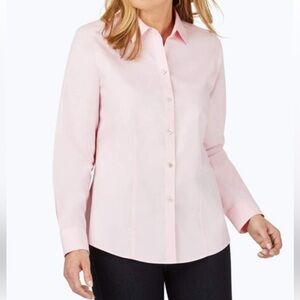L.L.Bean Women's Pink Button-Up Wrinkle Resistant Oxford Shirt Sz L